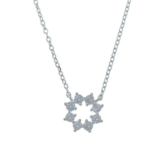 Sterling Silver Cubic Zirconia Circle Star Snowflake Pendant Necklace 16"-18" - Picture 1 of 5